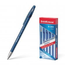 Ручка гелевая Erich Krause "R-301 Magic Gel", 0,5 мм, синяя, стираем. черн.,профилир.грип, прозрач. тонир. круглый корпус, картон.уп, 12шт