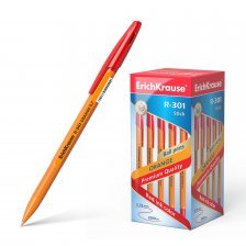 Ручка шариковая Erich Krause"R-301 Orange Stick", 0,7 мм, красная, шестигранный, оранжевый, пластиковый корпус, картонная упаковка