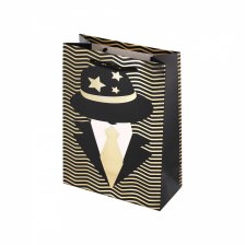Пакет подарочный бумажный Alingar, (М) 18х24х8,5 см, "Для него", ламинация, тиснение фольга (4 дизайна в коробе)