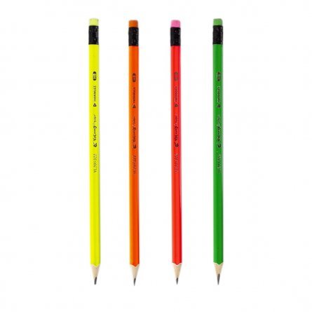 Набор ч/г карандашей, Yalong HB, дерево, с ластиком, трехгранный, заточенный, цвет корпуса ассорти, европодвес, в уп. 12 шт. фото 2