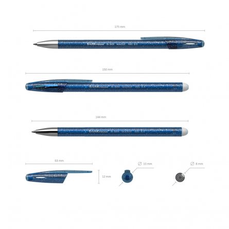 Ручка гелевая Erich Krause"R-301 Magic Gel Stick",0,5 мм, синяя, стираем. черн.,профилир.грип, прозрач. тонир. круглый корпус с блеск, картон.уп, 12шт фото 2
