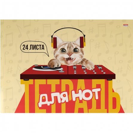 Тетрадь для нот А4, 24 л., Проф-Пресс "Диджей котик", альбомная, скрепка, мелованный картон фото 1